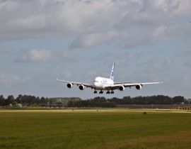 Landing  A380 at Amsterdam Schiphol Airport