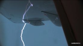 Lightning adherence to the right wing of Airbus A350XWB, during test flights, at April 5th, 2014.