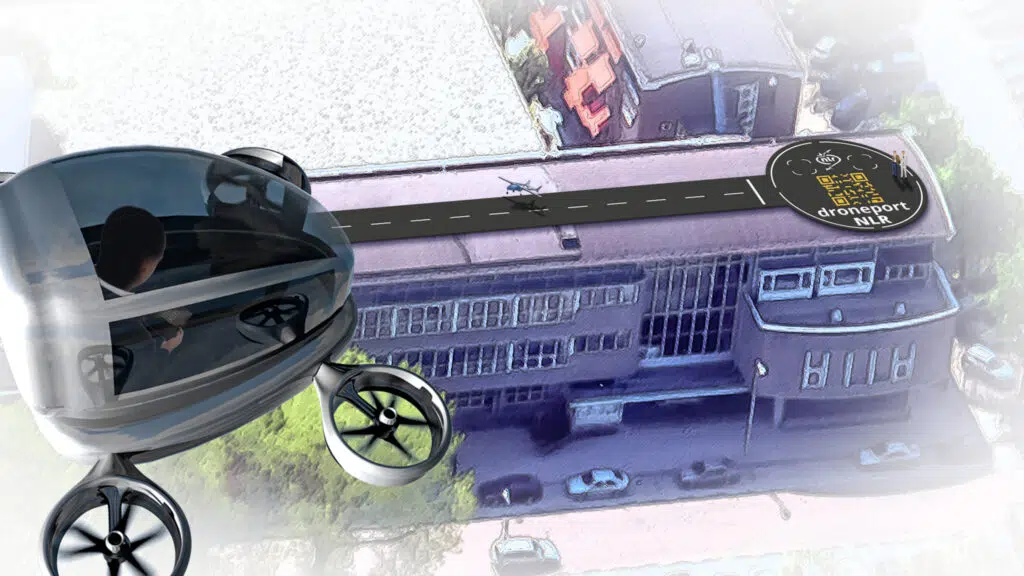 Artist impression of the future DronePort at NLR in Amsterdam