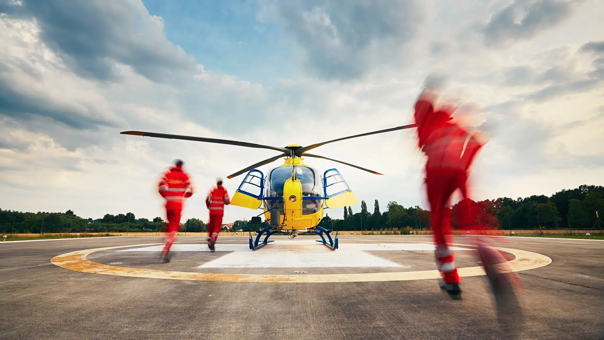 Running to helicopter